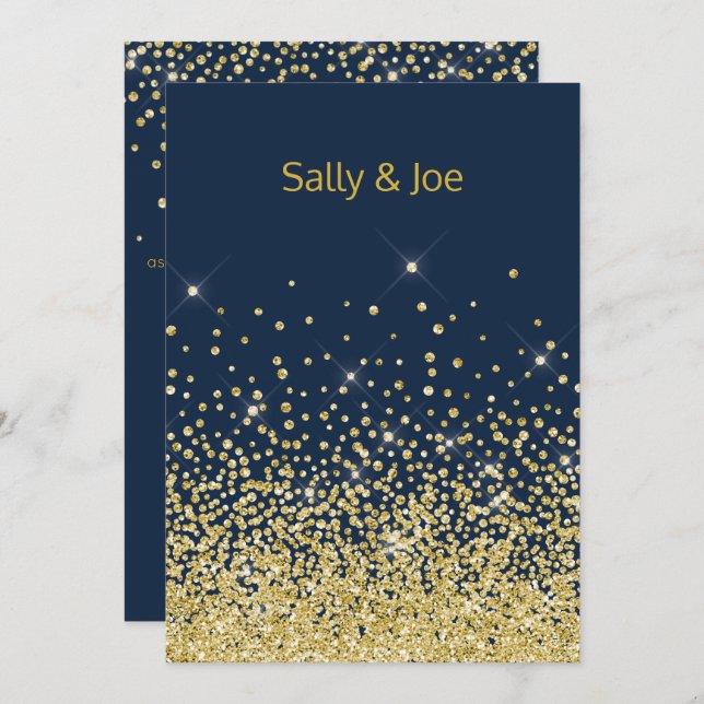 Pretty Navy Gold Diamond Wedding Invitations (Front/Back)