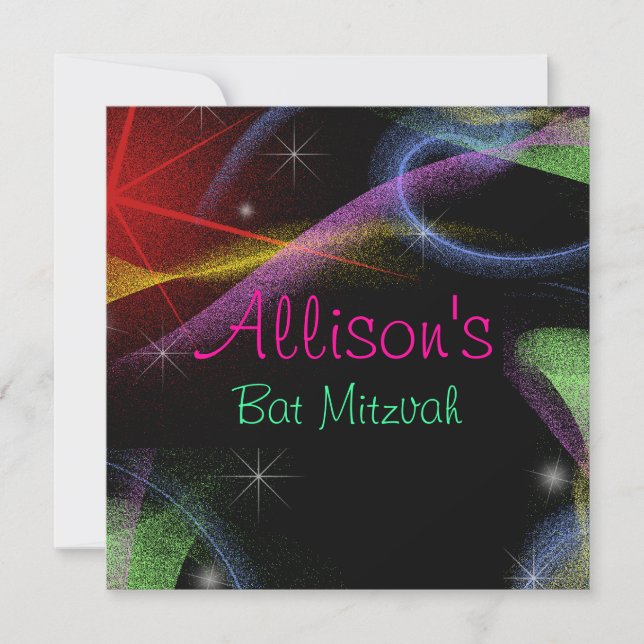 Pretty Neon Lights, Bat Mitzvah Invitation (Front)