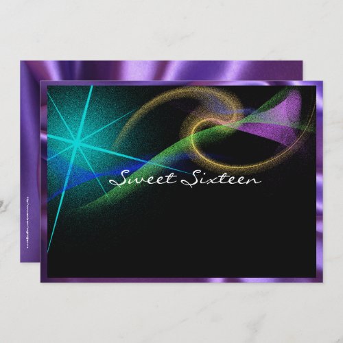 Pretty Neon Northern Lights Sweet Sixteen Invitation