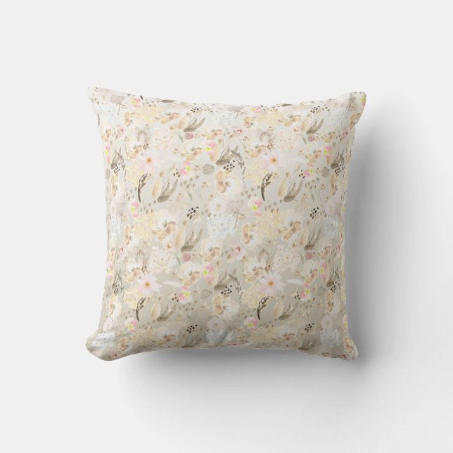 Pretty neutral abstract cream pink floral throw pillow (Front)