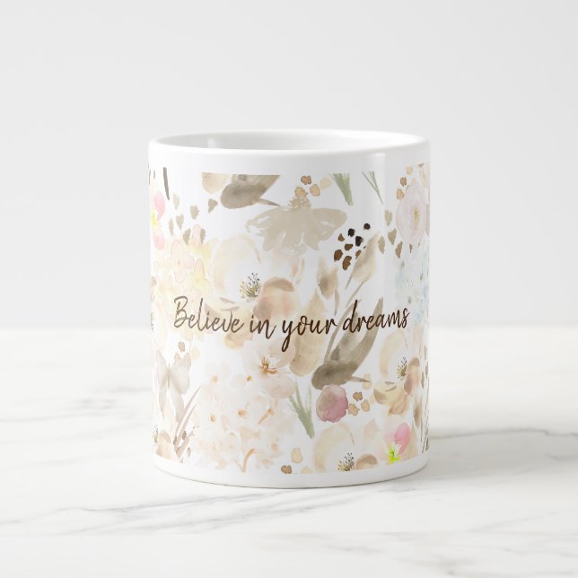 Pretty Neutral Cream Pink Floral Giant Coffee Mug (Front)