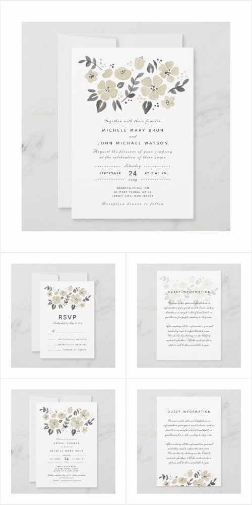 Pretty Neutral Floral Simple Modern Folk Wedding