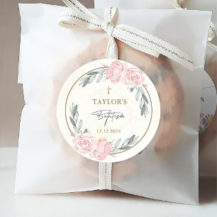 Pretty Neutral Watercolor Floral Baptism  Favor Tags