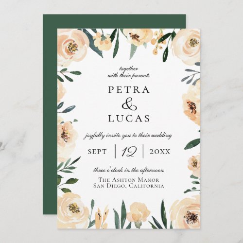 Pretty Neutral Watercolor Floral Frame Wedding Invitation