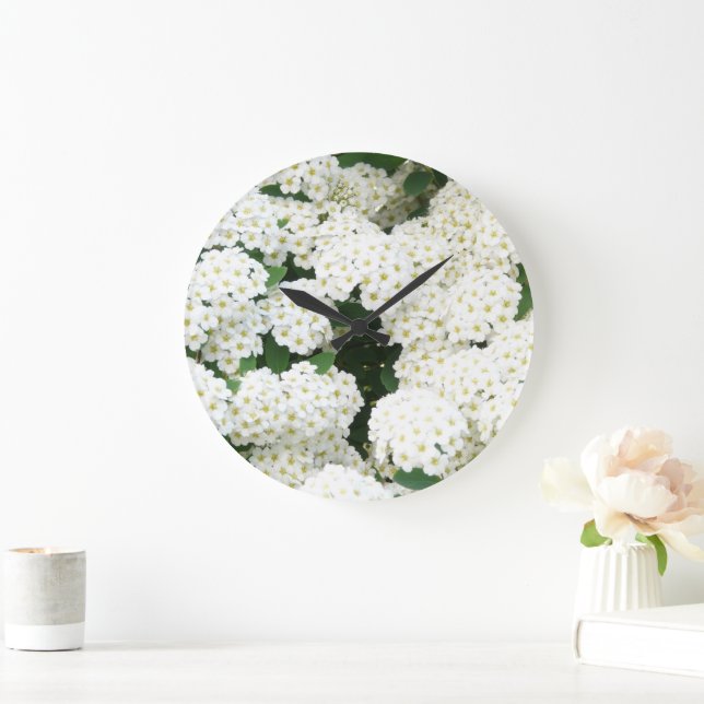 Pretty Neutral White Sea Shrubs Florals By Ava Large Clock (Home)
