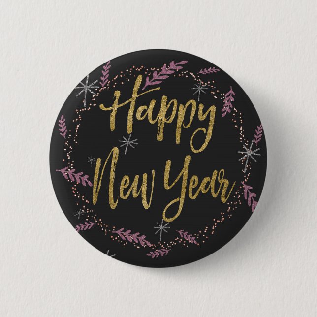 Pretty New Years Pinback Button (Front)