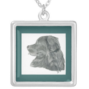 Pretty Newfoundland Dog Silver Plated Necklace