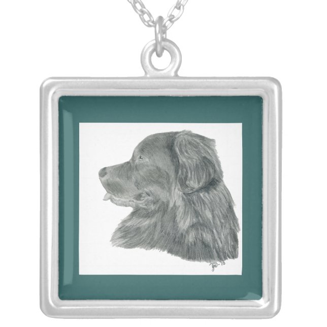 Pretty Newfoundland Dog Silver Plated Necklace (Front)
