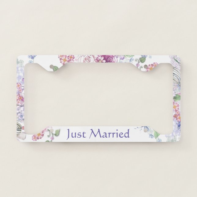 Pretty Newly Wed Floral License Plate Frame (Front)