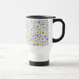 Pretty Non-spill Travel Mug: Ditzy Daisies on Blue Mug