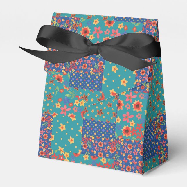 Pretty Nostalgic Faux Patchwork Tent Favor Box (Front Side)