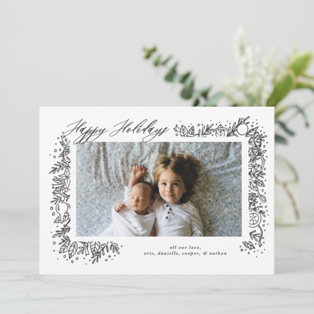 Pretty Nostalgic Ornament Garland Holiday Card (Standing Front)