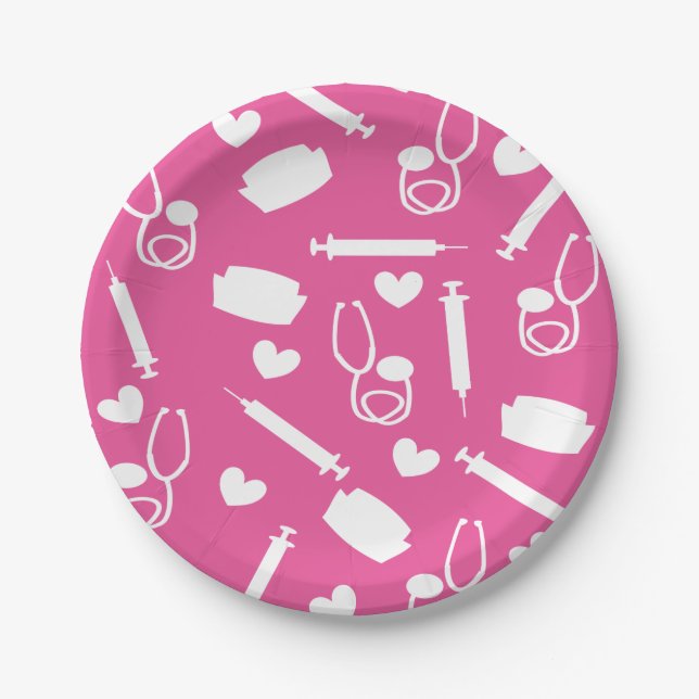 Pretty Nurse Theme Paper Plates Pink (Front)