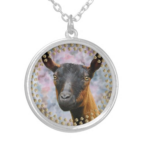 Pretty Oberhasli Goat Painted Portrait Silver Silver Plated Necklace