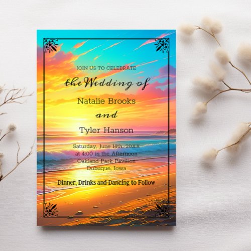 Pretty Ocean a Sunset Beachy Seaside Invitation