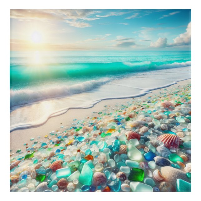 Pretty Ocean Beach with Sea Glass Acrylic Print (Front)