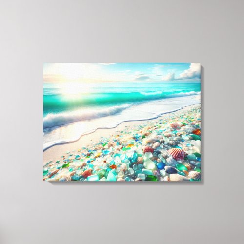 Pretty Ocean Beach with Sea Glass Canvas Print