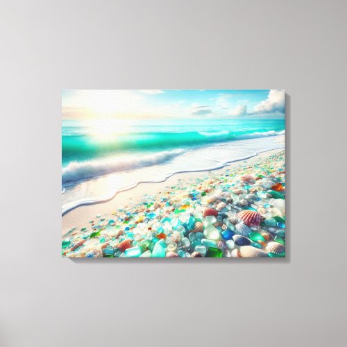 Pretty Ocean Beach with Sea Glass Canvas Print