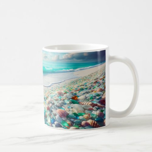 Pretty Ocean Beach with Sea Glass Coffee Mug