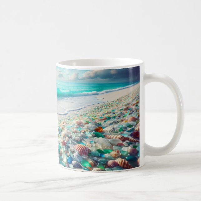 Pretty Ocean Beach with Sea Glass Coffee Mug (Right)