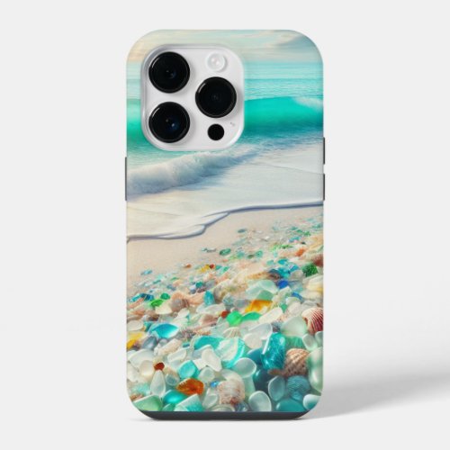 Pretty Ocean Beach with Sea Glass   iPhone 14 Pro Case