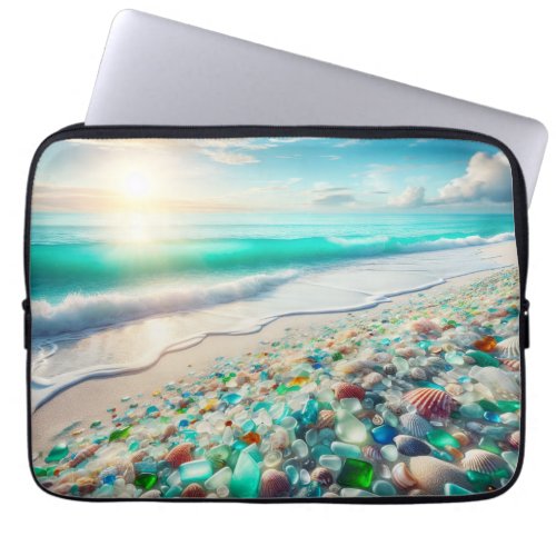 Pretty Ocean Beach with Sea Glass   Laptop Sleeve