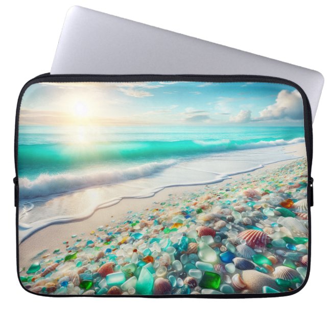 Pretty Ocean Beach with Sea Glass   Laptop Sleeve (Front)