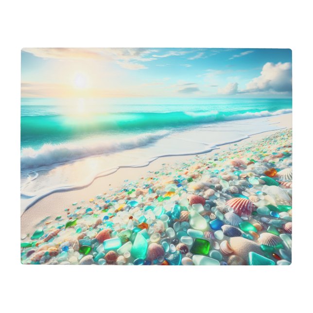 Pretty Ocean Beach with Sea Glass Metal Print (Front)