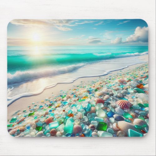 Pretty Ocean Beach with Sea Glass   Mouse Pad
