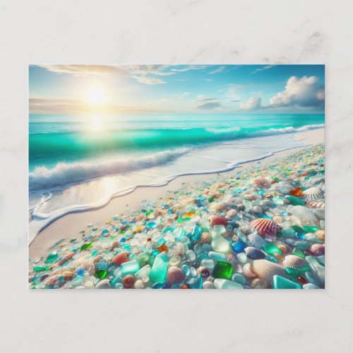 Pretty Ocean Beach with Sea Glass Postcard