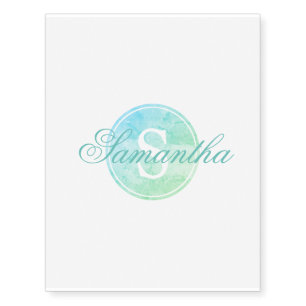 Pretty Ocean Green Blue Watercolor Wash With Teal Temporary Tattoos