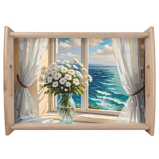 Pretty Ocean Scene Coastal Art Serving Tray (Front)