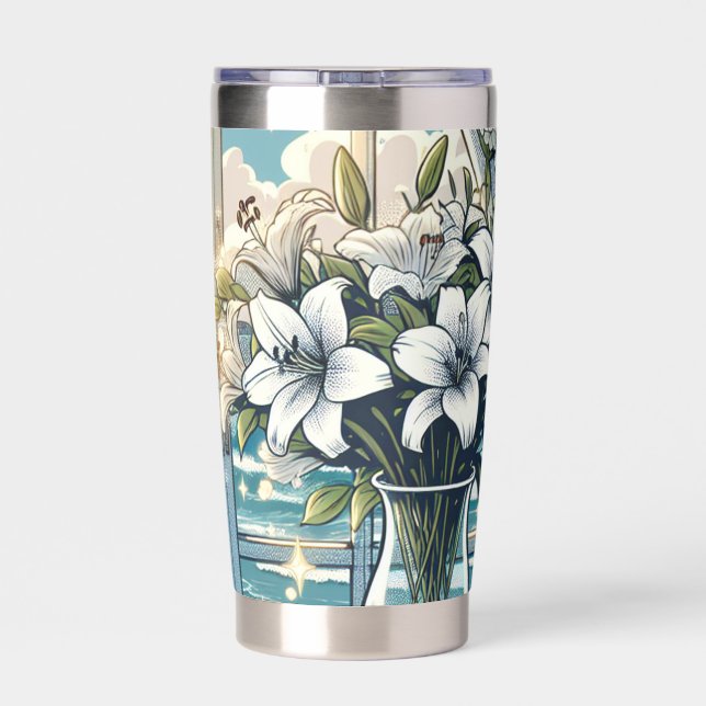 Pretty Ocean View and Vase of Flowers  Insulated Tumbler (Back)