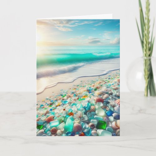 Pretty Ocean with Sea Glass Happy Birthday Card