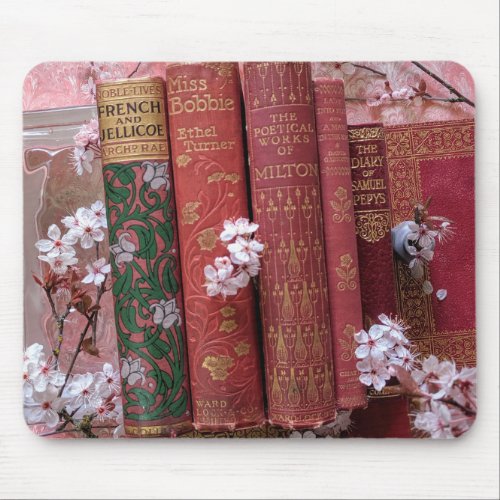 Pretty Old Books  Blossoms Mouse Pad