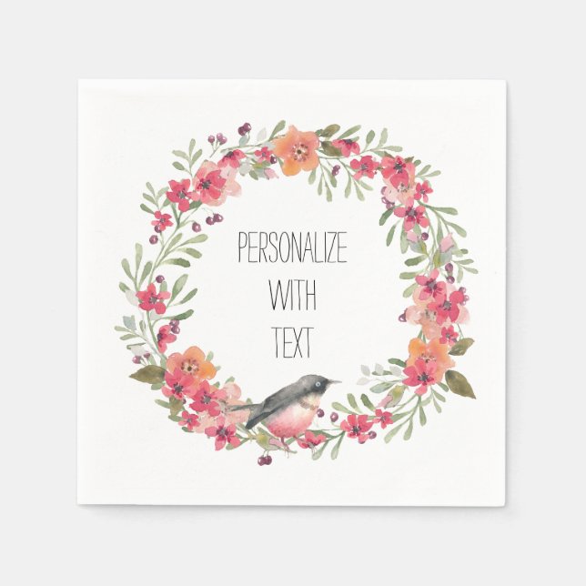 Pretty Oleander and Bird Floral Napkins (Front)