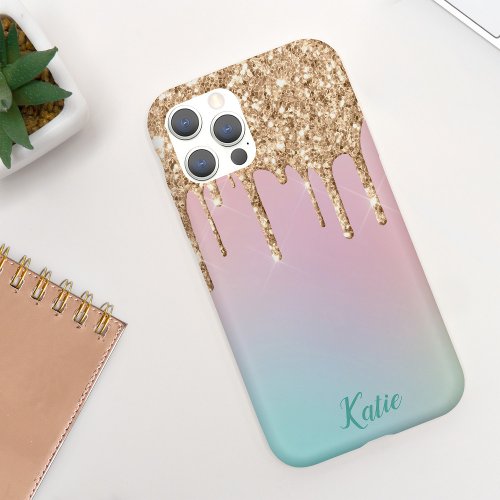 Pretty Ombr Faux Gold Glitter Drips iPhone 11 Case