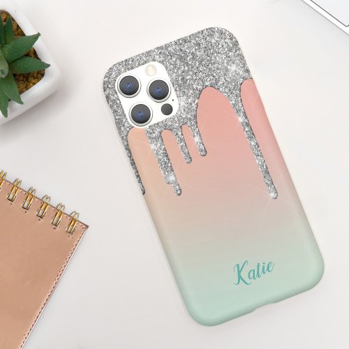 Pretty Ombr Faux Silver Glitter Drips iPhone 11 Case