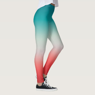 Pretty Ombre Festive Red & Teal Blue Gradient  Leggings