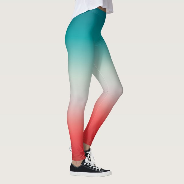 Pretty Ombre Festive Red & Teal Blue Gradient  Leggings (Right)