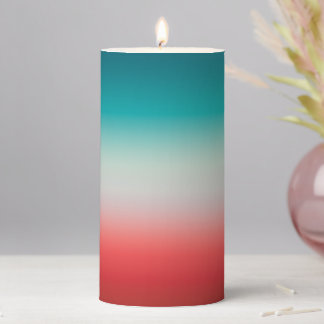 Pretty Ombre Festive Red & Teal Blue Gradient Pillar Candle