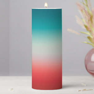 Pretty Ombre Festive Red & Teal Blue Gradient Pillar Candle