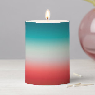 Pretty Ombre Festive Red & Teal Blue Gradient Pillar Candle