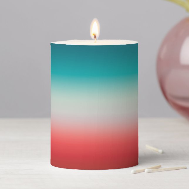 Pretty Ombre Festive Red & Teal Blue Gradient  Pillar Candle (In Situ)