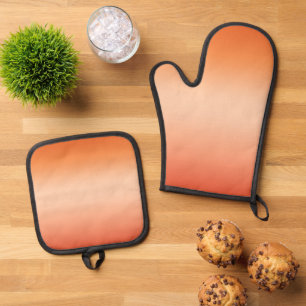 Pretty Ombre Hot Summer Orange & Apricot Gradient Oven Mitt & Pot Holder Set