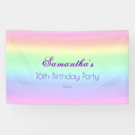 Pretty Ombre Pastel Rainbow 16th Birthday Party Banner