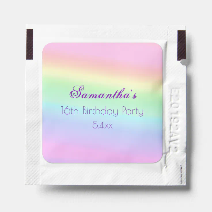 Pretty Ombre Pastel Rainbow 16th Birthday Party Hand Sanitizer Packet