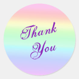 Pretty Ombre Pastel Rainbow Purple Font Thank You Classic Round Sticker