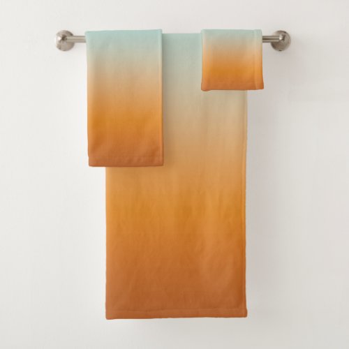 Pretty Ombre Sunny Orange  Teal Blue Gradient Bath Towel Set