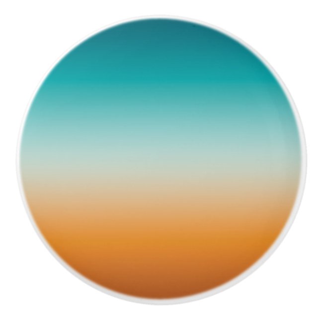 Pretty Ombre Sunny Orange & Teal Blue Gradient Ceramic Knob (Front)